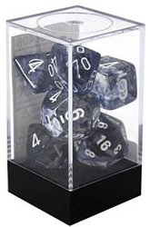 7 DICE RPG SET -  7 DICE, BLACK WITH WHITE -  NEBULA CHX