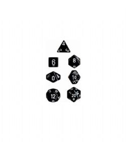 7 DICE RPG SET -  7 DICE, BLACK WITH WHITE -  OPAQUE CHX