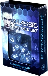 7 DICE RPG SET -  7 DICE, BLUE AND WHITE -  CLASSIC RPG DICE SET Q-WORKSHOP