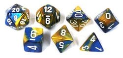 7 DICE RPG SET -  7 DICE, BLUE-GOLD/WHITE -  GEMINI CHX