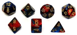 7 DICE RPG SET -  7 DICE, BLUE-RED WITH GOLD -  GEMINI CHX