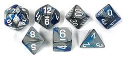 7 DICE RPG SET -  7 DICE, BLUE-SILVER/WHITE -  GEMINI CHX