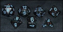 7 DICE RPG SET -  7 DICE, BLUE STARS -  SPECKLED CHX