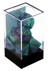 7 DICE RPG SET -  7 DICE, BLUE/TEAL WITH GOLD NUMBERS -  GEMINI CHX