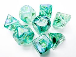 7 DICE RPG SET -  7 DICE, BOREALIS KELP/LIGHT GREEN LUMINARY WITH BONUS DICE -  BOREALIS CHX