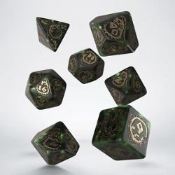 7 DICE RPG SET -  7 DICE, BOTTLE GREEN AND GOLD -  DRAGONS Q-WORKSHOP