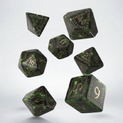 7 DICE RPG SET -  7 DICE, BOTTLE GREEN AND GOLD -  RUNIC Q-WORKSHOP