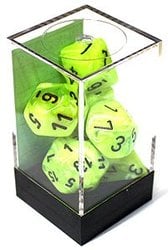 7 DICE RPG SET -  7 DICE, BRIGHT GREEN WITH BLACK -  VORTEX CHX