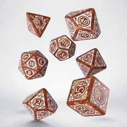 7 DICE RPG SET -  7 DICE, CARAMEL AND WHITE -  STEAMPUNK CLOCKWORK Q-WORKSHOP