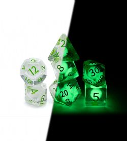 7 DICE RPG SET -  7 DICE, CLEAR FIREFLY DICE (GLOW-IN-THE-DARK) -  FIREFLY