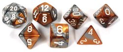 7 DICE RPG SET -  7 DICE, COPPER-STEEL/ WHITE -  GEMINI CHX