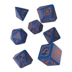 7 DICE RPG SET -  7 DICE, DARK-BLUE AND ORANGE -  WIZARD Q-WORKSHOP