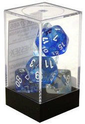 7 DICE RPG SET -  7 DICE, DARK BLUE WITH WHITE -  NEBULA CHX