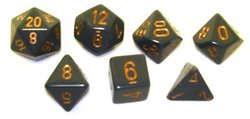 7 DICE RPG SET -  7 DICE, DARK GREY WITH COPPER -  OPAQUE CHX