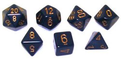 7 DICE RPG SET -  7 DICE, DUSTY BLUE WITH COPPER -  OPAQUE CHX