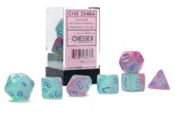 7 DICE RPG SET -  7 DICE, GEL GREEN-PINK AND BLUE CHX