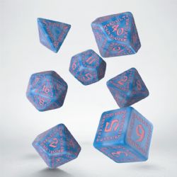 7 DICE RPG SET -  7 DICE, GLACIER AND PINK -  RUNIC Q-WORKSHOP