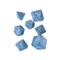 7 DICE RPG SET -  7 DICE, GLACIER AND WHITE -  ELVEN Q-WORKSHOP