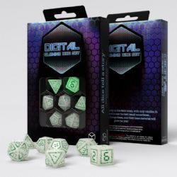 7 DICE RPG SET -  7 DICE, GLOW IN THE DARK AND GREEN -  DIGITAL Q-WORKSHOP