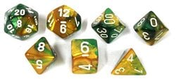 7 DICE RPG SET -  7 DICE, GOLD-GREEN/WHITE -  GEMINI CHX