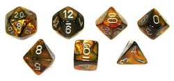 7 DICE RPG SET -  7 DICE, GOLD WITH SILVER -  LUSTROUS CHX