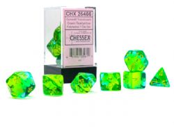 7 DICE RPG SET -  7 DICE, GREEN-TEAL AND YELLOW CHX