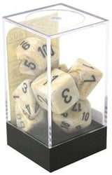 7 DICE RPG SET -  7 DICE, IVORY WITH BLACK -  MARBLE CHX