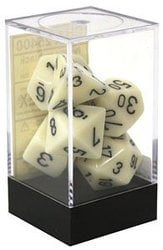 7 DICE RPG SET -  7 DICE, IVORY WITH BLACK -  OPAQUE CHX