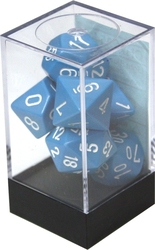 7 DICE RPG SET -  7 DICE, LIGHT BLUE WITH WHITE -  OPAQUE CHX