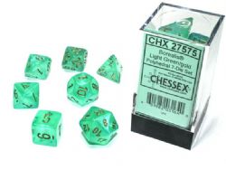 7 DICE RPG SET -  7 DICE, LIGHT GREEN WITH GOLD -  BOREALIS CHX