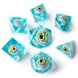 7 DICE RPG SET -  7 DICE, LIQUID CORE EYES SET, LIGHT BLUE WITH POUCH LIQUID CORE