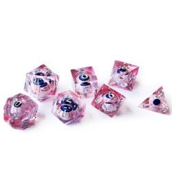 7 DICE RPG SET -  7 DICE, LIQUID CORE EYES SET, PINK WITH POUCH LIQUID CORE