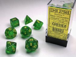 7 DICE RPG SET -  7 DICE, MAPLE GREEN/YELLOW -  BOREALIS CHX