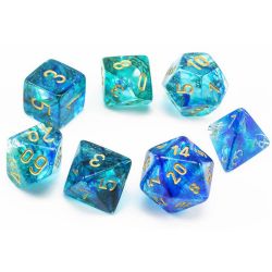 7 DICE RPG SET -  7 DICE, OCEANIC WITH GOLD -  NEBULA CHX