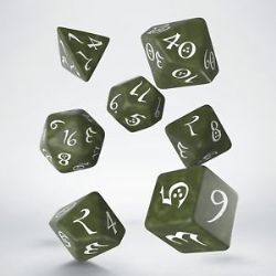 7 DICE RPG SET -  7 DICE, OLIVE AND WHITE -  CLASSIC RPG DICE SET Q-WORKSHOP