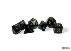 7 DICE RPG SET -  7 DICE, OPAQUE BLACK/GREEN -  OPAQUE CHX