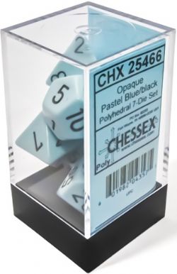 7 DICE RPG SET -  7 DICE, OPAQUE PASTEL BLUE / BLACK -  OPAQUE CHX