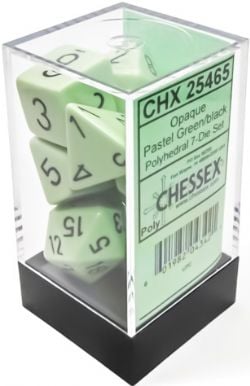 7 DICE RPG SET -  7 DICE, OPAQUE PASTEL GREEN / BLACK CHX