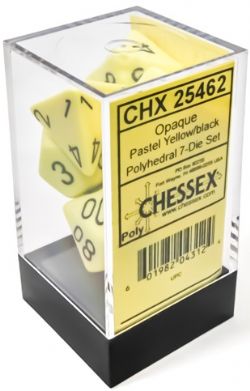 7 DICE RPG SET -  7 DICE, OPAQUE PASTEL YELLOW / BLACK -  OPAQUE CHX