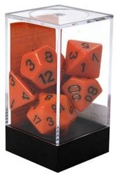 7 DICE RPG SET -  7 DICE, ORANGE WITH BLACK -  OPAQUE CHX