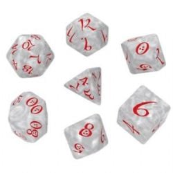 7 DICE RPG SET -  7 DICE, PEARL AND RED -  CLASSIC RPG DICE SET Q-WORKSHOP