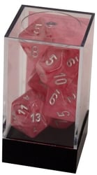 7 DICE RPG SET -  7 DICE, PINK WITH SILVER -  GHOSTLY GLOW CHX