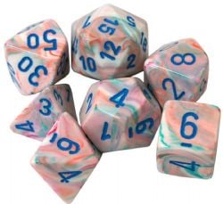 7 DICE RPG SET -  7 DICE, POP ART AND BLUE -  FESTIVE CHX