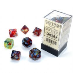 7 DICE RPG SET -  7 DICE, PRIMARY WITH BLUE -  NEBULA CHX