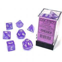 7 DICE RPG SET -  7 DICE, PURPLE WITH WHITE - GLOW IN THE DARK -  BOREALIS CHX