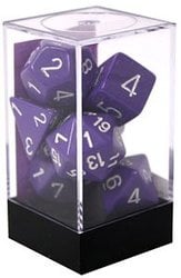 7 DICE RPG SET -  7 DICE, PURPLE WITH WHITE -  OPAQUE CHX