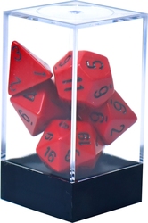 7 DICE RPG SET -  7 DICE, RED AND BLACK -  OPAQUE CHX