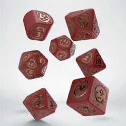 7 DICE RPG SET -  7 DICE, RED AND GOLD -  DRAGONS Q-WORKSHOP