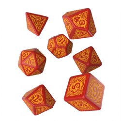 7 DICE RPG SET -  7 DICE, RED AND ORANGE -  DRAGONS SLAYER Q-WORKSHOP