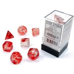 7 DICE RPG SET -  7 DICE, RED WITH SILVER -  NEBULA CHX